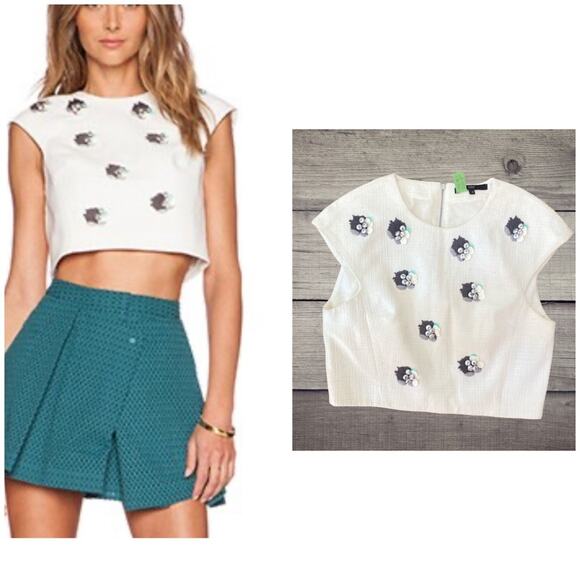 Revolve X Tibi Nuage Cap Sleeve Cropped Top in White - Picture 1 of 7